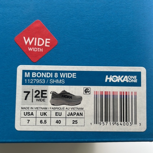 Hoka One One Bondi 8 Wide - NWT - 7.5 EE - Sharkskin/Harbor Mist - Picture 4 of 12